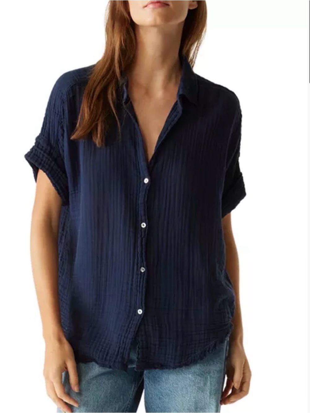 Michael Stars Bailey Gauze Navy Button Down Shirt Beachy Coastal , size XS